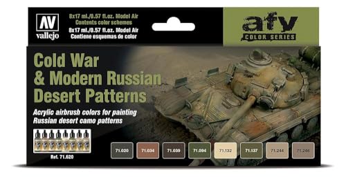 Vallejo - Cold War & Modern Russian Desert Patterns Acrylic Paint Set | Model Air | AFV Color Series Kit for Historical Reenactments with Artist-Quality Pigments | 8 Bottles x 17 ml (0.57 fl.oz.) - style: Cold War & Modern Russian Desert Patterns