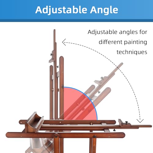 Falling in Art Extra Large H-Frame Studio Easel with Storage Tray (Walnut) | Solid Beechwood Artist Easel , Adjustable Canvas Holder Stand with Rolling Wheels for Painting Adult - style: Studio Easel Walnut