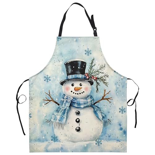 Lovely Snowman Apron Winter Snowflakes Cooking Apron Winter Aprons Xmas Blue Snowflakes Kitchen Aprons With Two Pockets for Baking Crafting Painting - color: Winter Snowman