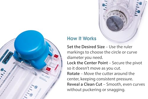 TrueCut 360° Fabric Circle Cutter – Rotary Cutting Tool for Quilting, Sewing, Crafting – Cuts Perfect 1-12" Circles in Fabric, Felt, Vinyl, Paper – Easy-to-Use Precision Blade