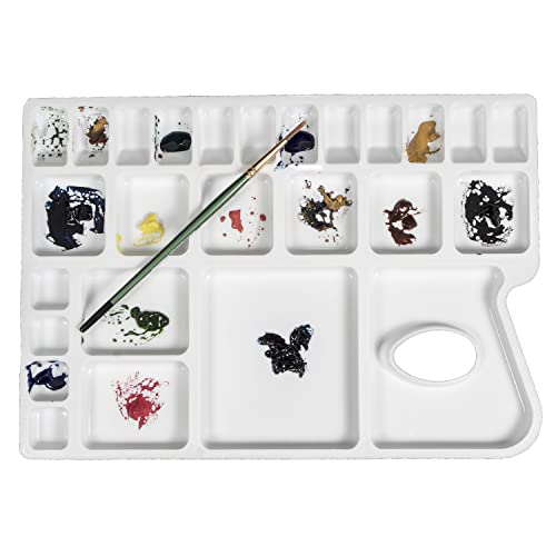 Zahepa Watercolor Palette Tray with Thumb Hole, 20 Wells, Paint Mixing Box | Travel-Friendly Design With Thumb Hole, 16 Color Compartments, 8 Mixing & 2 Water Storage Areas - style: Rectangle - 16 Compartments