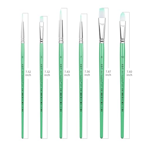 XDT#267 6Pcs Paint Brush Set for Acrylic Watercolor Oil – Professional Art Brushes with Ergonomic Handle, Non-Shedding Nylon Hair for Adults Kids Craft Painting - color: Green 6pcs