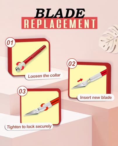 DIYSELF Hobby Knife Set with 10 Extra #11 Blades, 15cm Metal Ruler for Art | Hobby Knife Set for Model Making, Pottery, Paper & Vinyl Projects, Exacto Knife for Crafting, Artists & Hobbyists, Red - color: Red