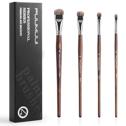 Fuumuui Professional Paint Brush Set, 4Pcs Natural Badger Hair with Filbert Shape Blending Mop Oil Paint Brushes for Acrylic Painting Oil and Gouache - style: Filbert
