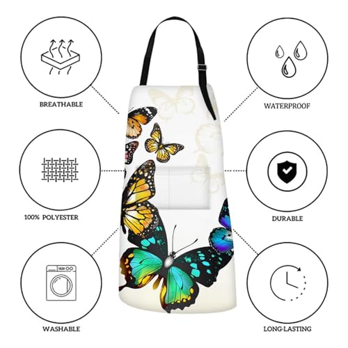 Britimes Apron with Pockets, 32x28 inch, for Women Men, Colorful Butterfly - color: Butterfly 2