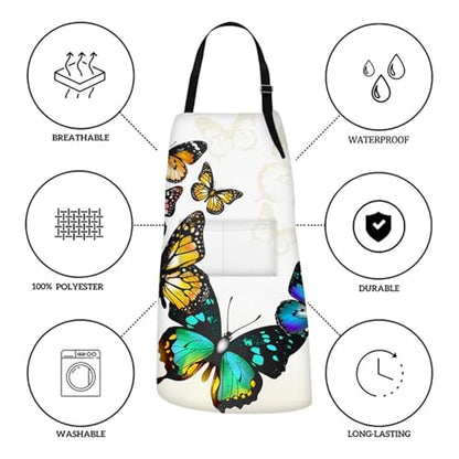 Britimes Apron with Pockets, 32x28 inch, for Women Men, Colorful Butterfly - color: Butterfly 2