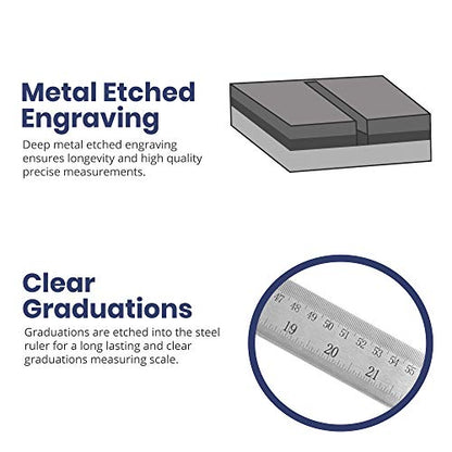 Pacific Arc Stainless Steel Ruler Inch and Metric, with 32nd and 64th Graduations, 36 Inches - style: 36 In
