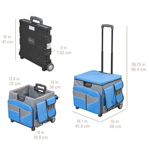 Folding Mobile Utility Cart, Canvas Organizer Bag, Blue/Grey - color: Blue/Grey