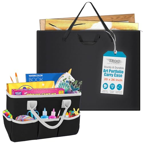 ZKOO Art Portfolio Bag (Black, 20" * 26") + Art Craft Storage Bag, Black