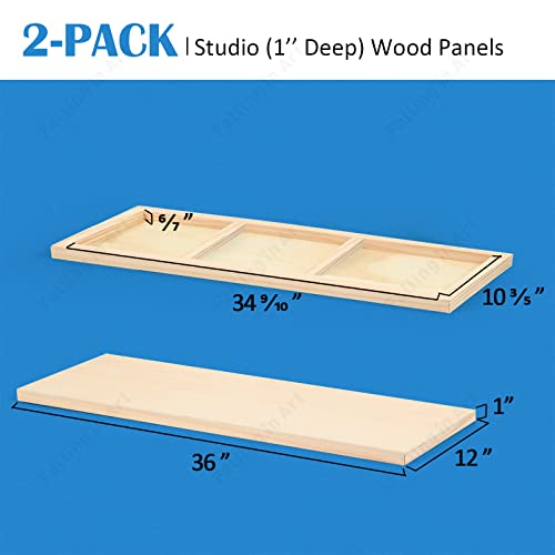 Falling in Art 2 Pack 12x36 Unfinished Birch Wood Panels Kit for Painting | Studio 1’’ Deep Wood Canvas, Cradle Boards for Acrylic Pouring, Art, Crafts, Epoxy Resin, Laser Engraving Cutting - size: 12'' x 36''