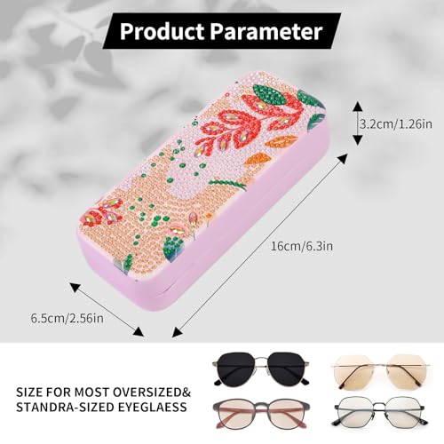 FlyingMage 5D Diamond Art Painting Kit for Adults Beginner, Small DIY Diamond Dots Gem Art Painting Mosaic Kits, Cute Hard Shell Sunglasses Eyeglasses Glasses Case for Women Teen, Boho Leaf - color: Pink Leaf