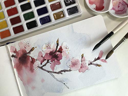 Watercolor Journal Sketchbook, 140 LB, 300 GSM, Cotton Paper, Cold Press | 3.5x5.5", 24 Sheets, 48 Pages, tumuarta Acid Free Watercolor Paper Sketch books For Use As Mixed Media Pad On The Go - color: Brown