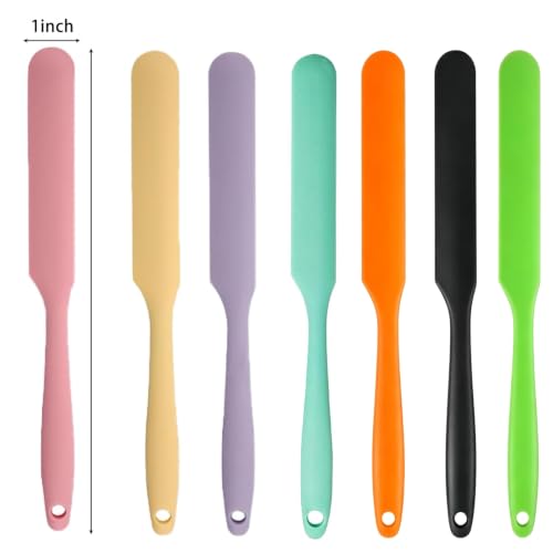 7 Pcs Silicone Jar Spatula Set, Sourdough Spatula, Long Handle Thin Spatulas for Baking, Cake Icing, Butter Cream Spreading, Jam Scraping (Purple, Pink, Green, Yellow, Orange, Cyan, Black) - color: Purple, Pink, Green, Yellow, Orange, Cyan, Black
