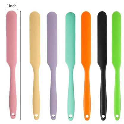 7 Pcs Silicone Jar Spatula Set, Sourdough Spatula, Long Handle Thin Spatulas for Baking, Cake Icing, Butter Cream Spreading, Jam Scraping (Purple, Pink, Green, Yellow, Orange, Cyan, Black) - color: Purple, Pink, Green, Yellow, Orange, Cyan, Black