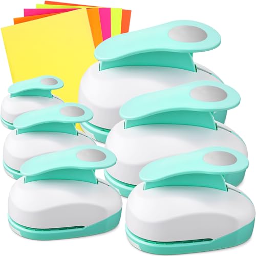 CHENGU 6 Pcs Circle Punch Set 3in/2in/1.5in/1in/0.6in/0.3in Scrapbook Hole Punchers Crafting with 10 Sticker Paper Round Cutter Scrapbook for Office Supplies DIY Albums Photos(Mint Green) - color: Mint Green, style: Circle