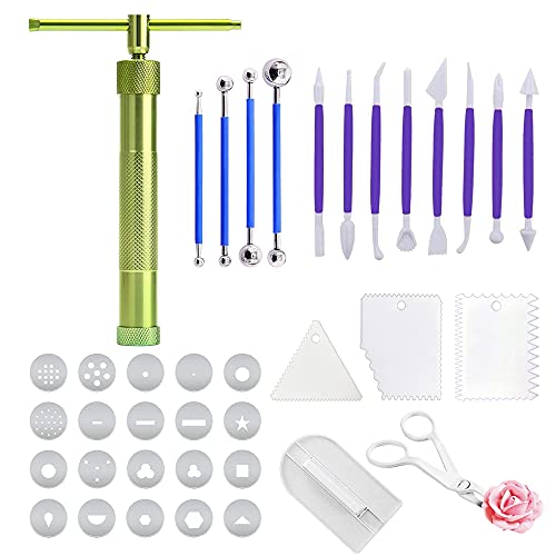Allazone 19 PCS Polymer Clay Extruder kit, Rotary Clay Extruder with 20 Tips Sugar Extruder Disks, Polymer Clay Cutters, Clay DIY Tool for Clay Modeling Tool - color: 19 PCS