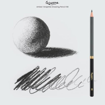 Cezanne Graphite Drawing Pencils Set - 6B, Set of 12 Break-Resistant Graphite Lead, Easy-to-Sharpen Sketch Pencils, Master Artist Quality Graphite Pencils for Technical and Artistic Drawing - color: 6B, size: Set of 12