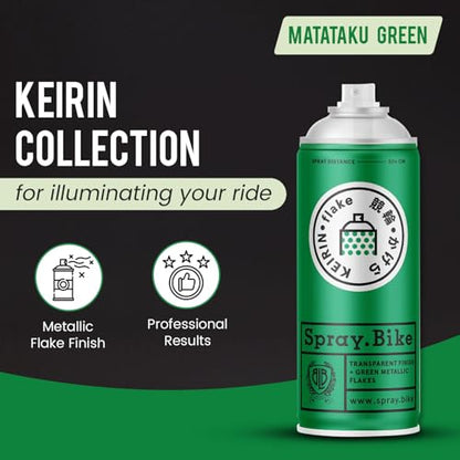 Spray.Bike Keirin Flake Finishing Coat - Matataku Green, 400ml | Metal Flake Spray Paint Coating | Glitter Spray Paint Topcoat for Steel, Aluminum - color: Flake Green