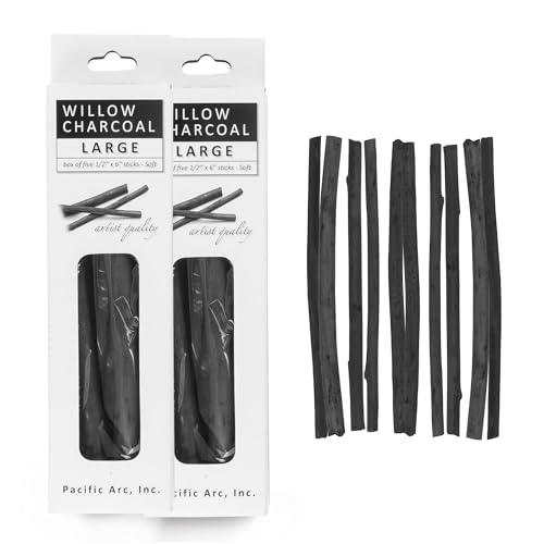 Pacific Arc 2 Pack Large Vine Charcoal Stick 5/Pkg, Soft, Black, Thick Willow Charcoal for Sketching and Drawing - style: Large | 2 Pack | 5 Sticks