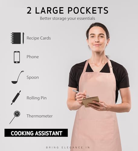 Syntus Apron for Men Women, Adjustable Cooking Kitchen Apron with 2 Pockets | Machine Washable, Firm Stitching, Stain Resistance, Long Tie Straps, 2 Pockets, Versatility, Unisex Use, Gift, BBQ - color: Nude Pink, style: 2 Cotton