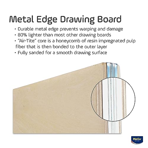 Helix - Wooden Drawing Board - Metal Edge - 16 x 21 inch | Lightweight for Sketching Outdoors - Ensures Accuracy and Stability - Portable Drafting Surface - Versatile for Artists - size: 16” x 21”, style: Metal Edge