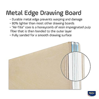 Helix - Wooden Drawing Board - Metal Edge - 16 x 21 inch | Lightweight for Sketching Outdoors - Ensures Accuracy and Stability - Portable Drafting Surface - Versatile for Artists - size: 16” x 21”, style: Metal Edge