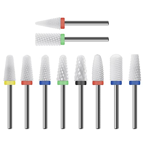Ceramic Nail Drill Bit 10Pcs-3/32 Nail Drill Bits for Acrylic Nails,Professional Electric Nail Drill for Crystal Nail Extension Nail Removal,The Short Handle Does Not Shake. - size: Combo 05