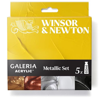 Winsor & Newton Galeria Acrylic Paint Set, 5 x 60ml (2-oz) Tubes, Metallic | Introductory Acrylic Paint made with Professional Pigments, Perfect for Beginners, Buttery Texture, High Tinting Strength - size: 2 Fl Oz (Pack of 5), style: 5 x 60ml (2-oz) Tube