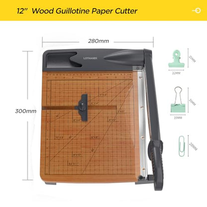 12'' Wood Guillotine Paper Cutter, Heavy Duty Wood Base Paper Trimmer with 32 Sheets Capacity Paper Cutting Board for Classroom, Crafting, Cardstock, Art Projects | 32 Sheets Capacity, Wood Base Paper Cutting Board for Classroom, Crafting, Cardstock, Teac