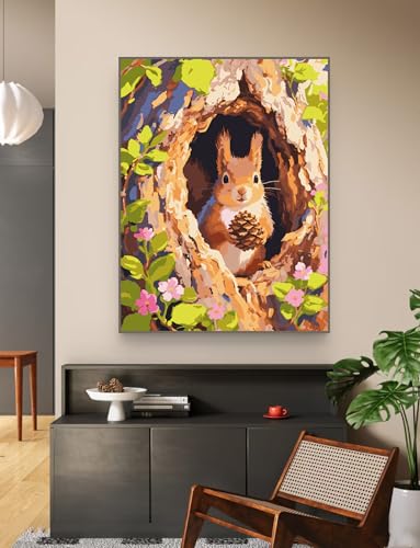 Paint by Numbers Kit for Adults Beginner Animal,Forest Squirrels,16x20" - color: 16"X20"Rolled Canvas(Frameless)-Forest Squirrels