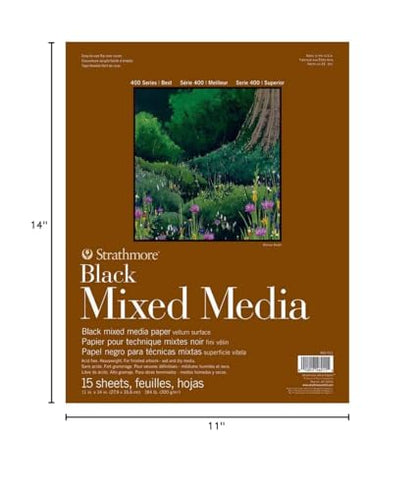 Strathmore 400 Series Mixed Media pad, Gluebound, 184lb Paper, Black, 11x14 inches, 15 Sheets (462-511) - color: Black, size: 11 x 14 inches