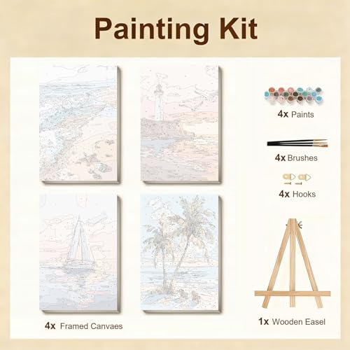 Gemozaic 4 Pack Beach Framed Paint by Numbers Kit for Adults, 8 x 12 Inch - color: BKH2385-BKH2388