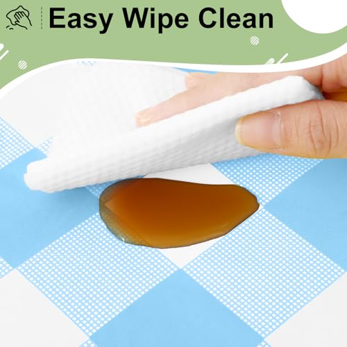 4 Packs Buffalo Disposable Table Cloth, 54 x 108 Inch Waterproof Plastic Tablecloth, Rectangle Baby Blue and White Checkered Table Covers for Picnic, Birthday, Party, Back to School - color: Baby Blue and White, size: 54" x 108" - 4 Pack