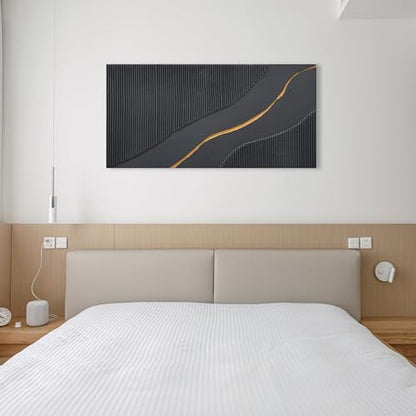 NANKAI Art Hand Painted Black and Gold Texture Minimalist Oil Painting 24x48 inch Home wall Deco Art Painting - color: Nkhb304