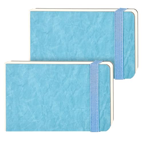 Funto Watercolor Paper Journal 2-Pack, 3.5x5.5, 44 Pages Each, 100% Cotton Cold Press, PU Leather Blue Hard Cover, Art Supplies for Mixed Media - color: Blue, size: 3.5x5.5