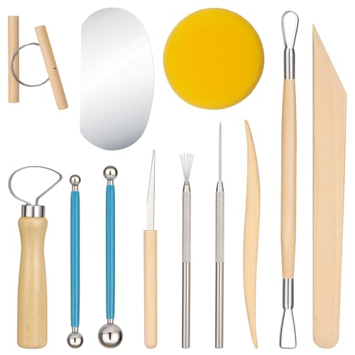 Amrules 12 Pcs Polymer Clay Sculpting Tools Kit for Adults, Light Yellow - color: Lightyellow-12Pcs