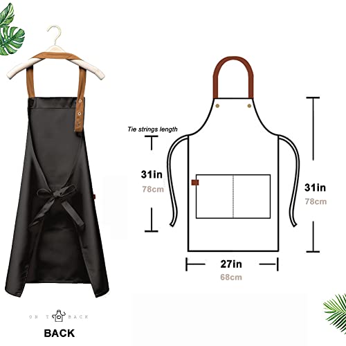 Kitchen Bib Apron with Pockets, Women Men Adjustable Neck Strap Water Resistant Apron for Chef Artist Waiter - color: Black