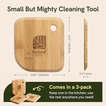 Bamboo Pot and Pan Scraper Set (3 Pcs) – Non-Scratch Cast Iron Cleaner & Dish Scraping Tool