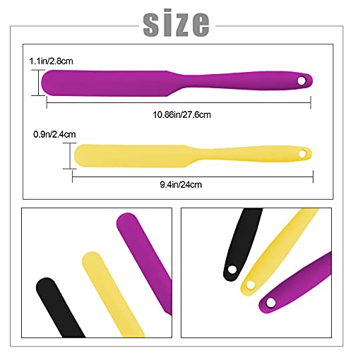 SAVITA 3pcs 2 Sizes Silicone Spatulas Non-Stick Resin Stir Sticks Reusable Wax Silicone Spatulas Scraper for Mixing Liquid, Powder, Wax, Paint, DIY Craft, Home and Salon (Purple, Black, Yellow)