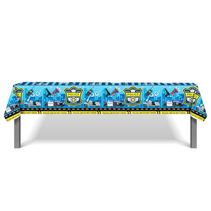 1Pc Police District Party Plastic Tablecloth 54 x 87 Inch Long Table Cover, Police Car Badge Party Tablecover for Police Game Theme Kids Baby Shower Birthday Dinner Picnic Kitchen Event - color: Police District
