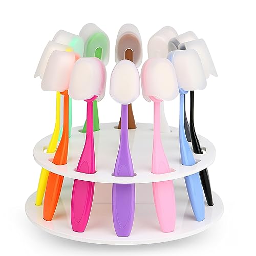 Yoseng 12 Pack Ink Blending Brushes - Perfect Tools for Card Making and Crafters Background Blending with Color Coded Handle with Stand and Covers,Diameter 0.86" - color: Light 12pcs(with Cover and Holder)