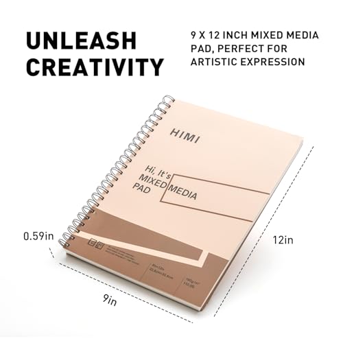 HIMI Mix Media Paper Pad 9X12''(180g/m²) 40 Sheets Mix Paper Pad, Side Wire Bound, Fine Texture, in Gouache Acrylic Art Pad for Sketching, Ink Sketch Book, Art Supplies Drawing Pad Gift (Pink) - color: Pink