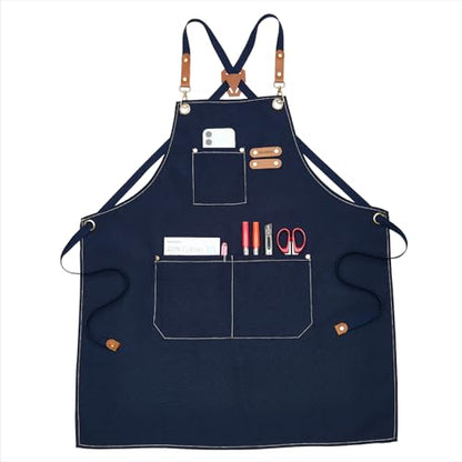 MEEDEN Painting Apron for Men Women: Adjustable Cross Back Waterproof | Polyester Canvas Art Apron with 3 Pockets - Artist Apron for Acrylic Oil & Watercolor Painting, Gardening, Cooking - Navy - color: Navy