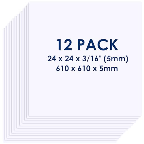 Foam Board 24 x 24 x 3/16"(5mm), Foam Core Board Sheets, White Poster Board | 12 Pack, Acid Free Foamboard, Rigid Sign Board for Mounting, Framing, Backing, Display, Presentation, Prints, Crafts & Art - size: 24x24 in 12 Pack