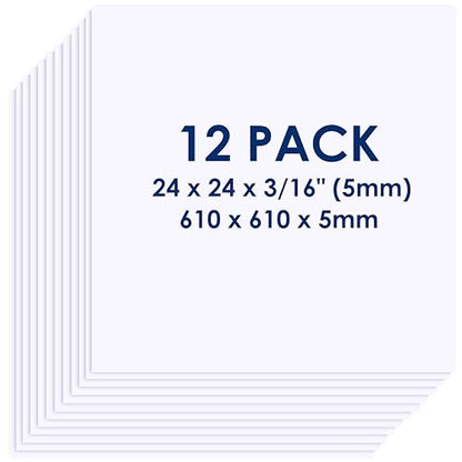 Foam Board 24 x 24 x 3/16"(5mm), Foam Core Board Sheets, White Poster Board | 12 Pack, Acid Free Foamboard, Rigid Sign Board for Mounting, Framing, Backing, Display, Presentation, Prints, Crafts & Art - size: 24x24 in 12 Pack