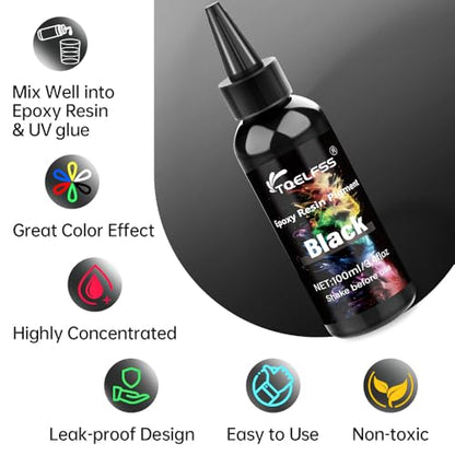Black Epoxy Pigment - 3.4 fl oz/100 ml Highly Concentrated Black Resin dye for Resin Art, Jewelry, Coasters, Painting, DIY Art,Colorant for Jewelry Making - color: Black