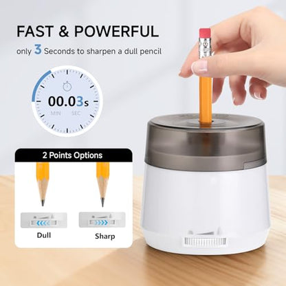 Electric Pencil Sharpener, Dual Power USB Battery Operated, Portable Design for 6-8mm Pencils, Home School Office Use (White) - color: White