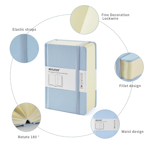 Mifuner Small Rectangle 3.5x5.5 200 Sheets 105gsm Mini Notebooks Blank Pages Sketchbooks Pocket Paint Writing Diary Memo PU Leather Cover Blue - color: 105gsm-PU Cover-Blue