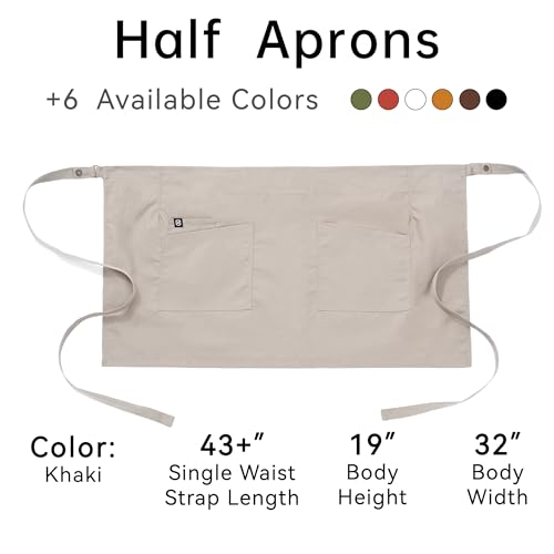 Waist Apron for Men Server Bistro Half 4251BY - color: Khaki, size: 1 Pack