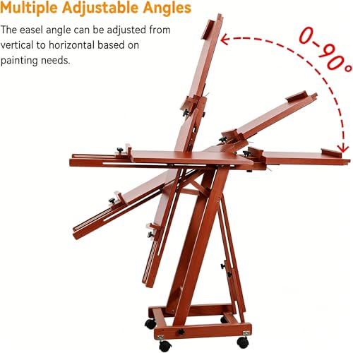 PHOENIX Versatile Studio H-Frame Easel - Solid Beech Wood with Locking Casters, Adjustable Angle & Height, Heavy Duty Canvas Holder with Storage Tray for Professional Artists - Dark Walnut